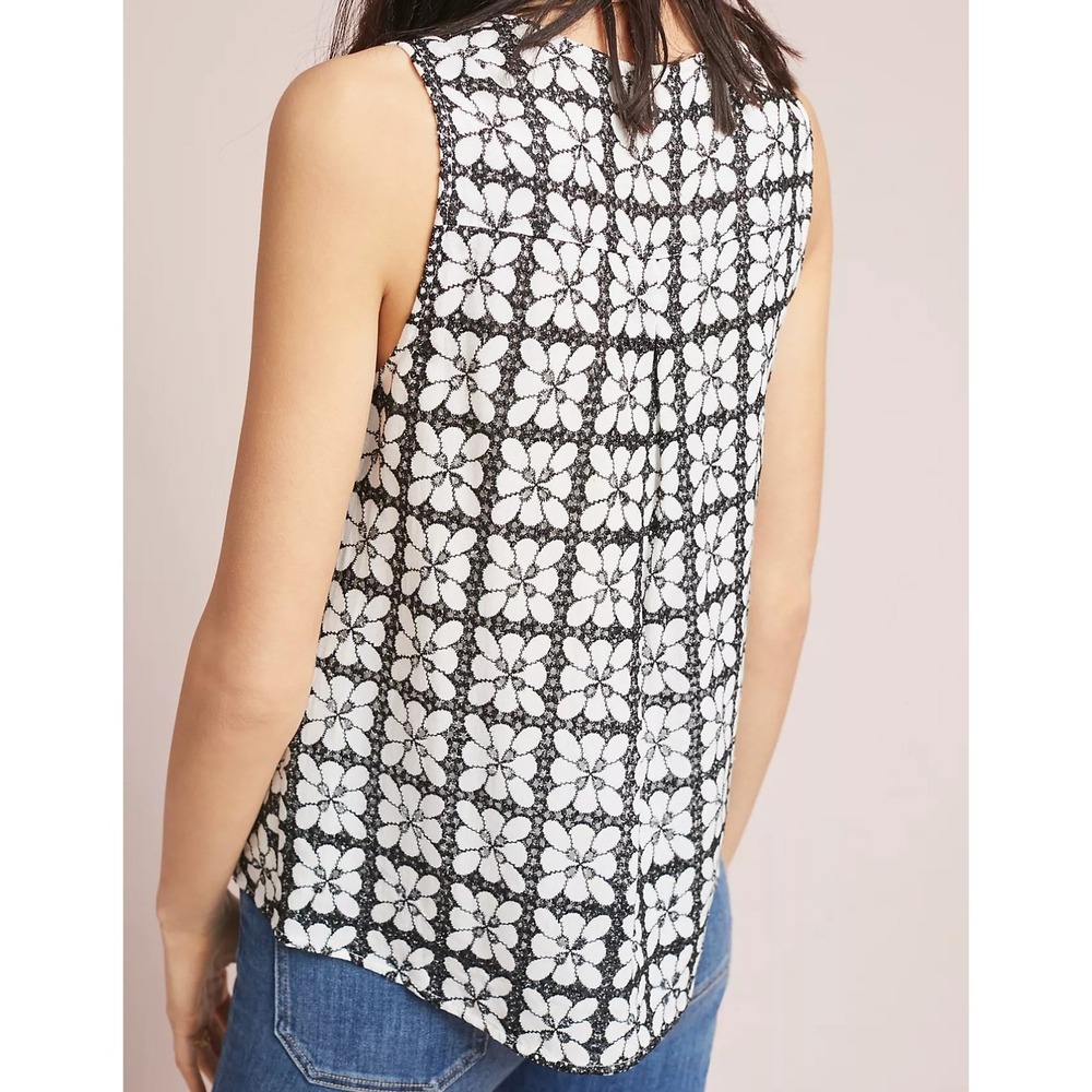 Maeve Anthropologie Coralie Wrap Top Size 6 Floral Sleeveless Blouse Black White - Picture 2 of 7